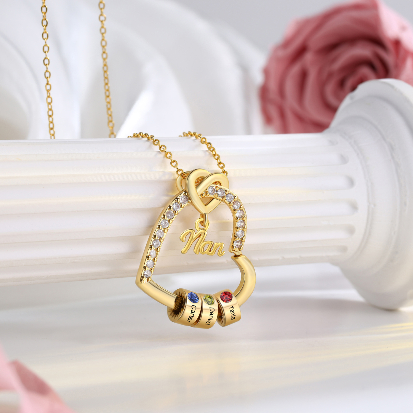 Personalised Birthstone Heart Necklace Customisable with 1-5 Names Gift for Nan Nana | Jessemade