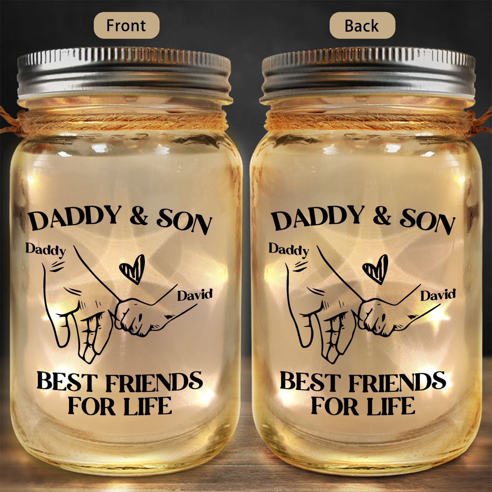 Personalised Daddy & Child Solar Mason Jar