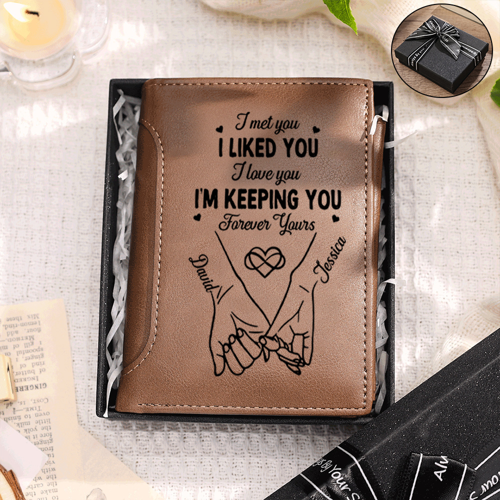 Personalised Couple Engraved Pinky Promise Leather Wallet