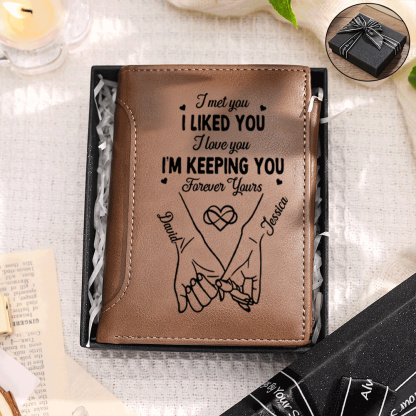 Personalised Couple Engraved Pinky Promise Leather Wallet