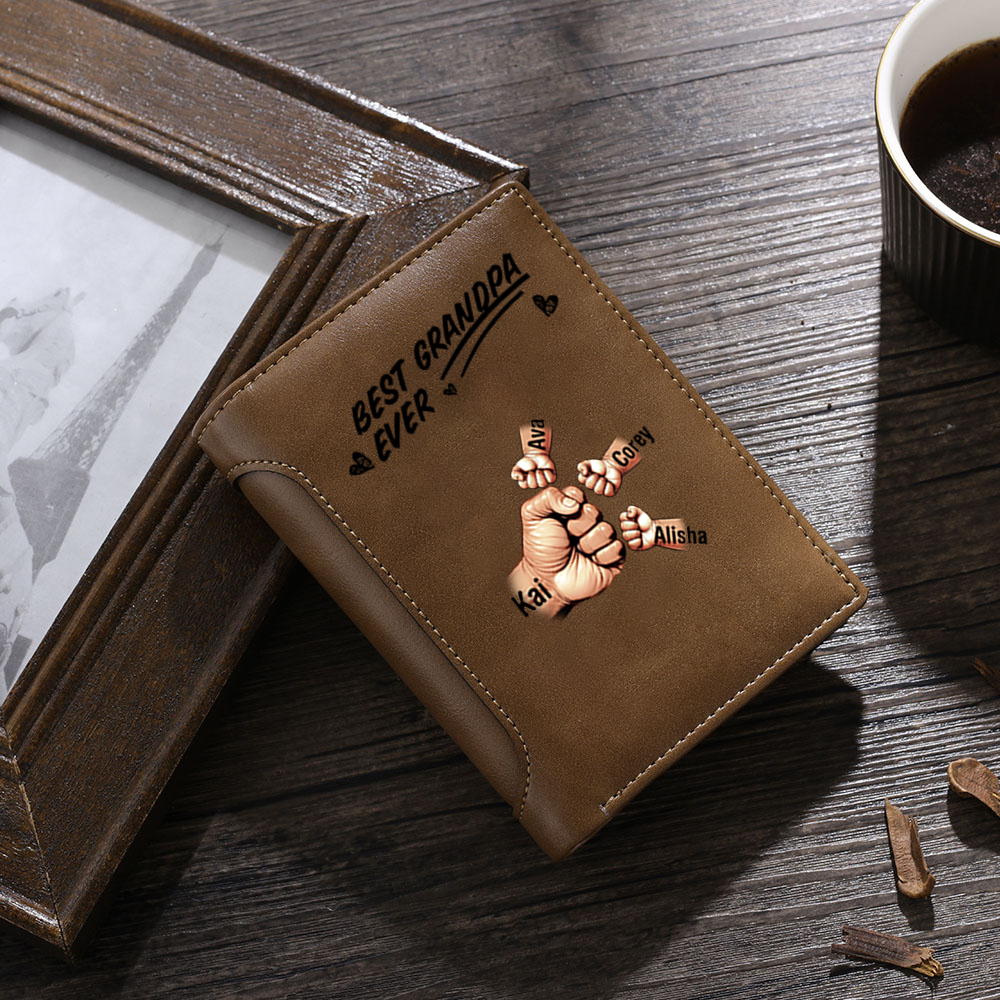 Personalised Men's Wallet - Names and Fists for Dad/Grandpa