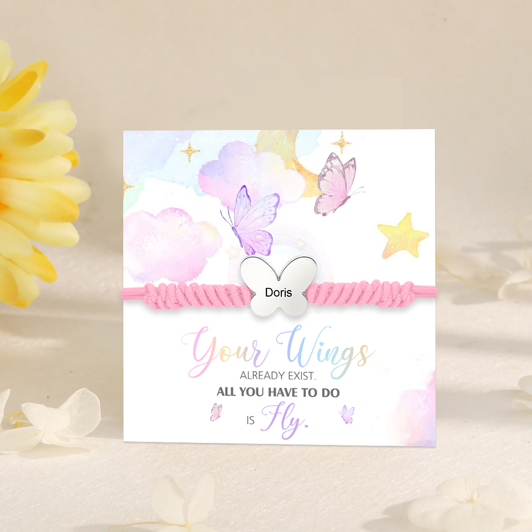 Butterfly Adjustable Bracelet Custom Name Bracelet Gift for Daughter Granddaughter - Your Wings Always Exist, All You Have To Do Is Fly-Jessemade AU