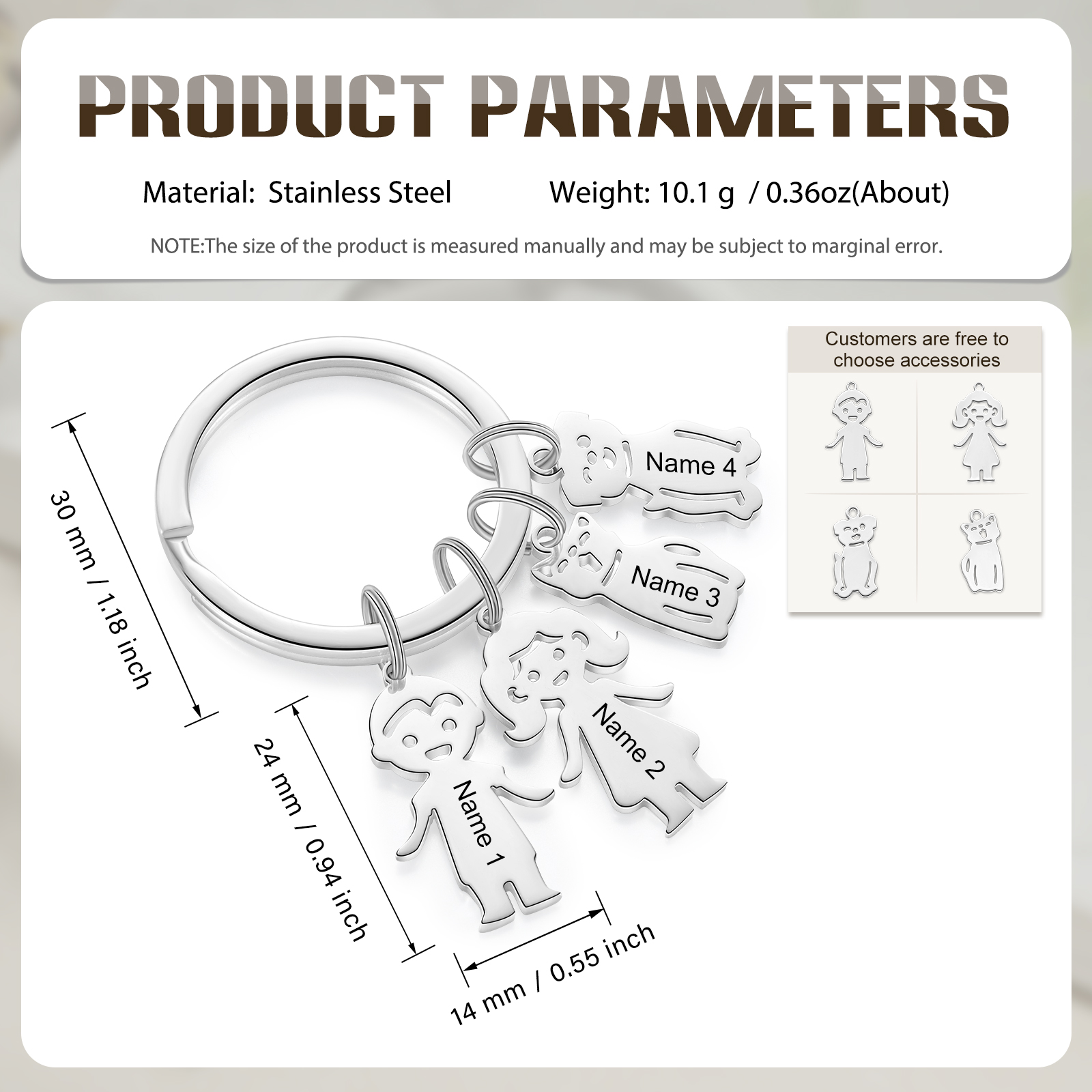 4 Names - Personalised Kid Charm Keychain Pet Charm Keyring Father's Day Gift for Family Friends-Jessemade AU