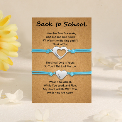 2 Pcs Heart Bracelet Set Custom 2 Names Adjustable Bracelets Back to School Gift for Daughter Granddaughter-Jessemade AU