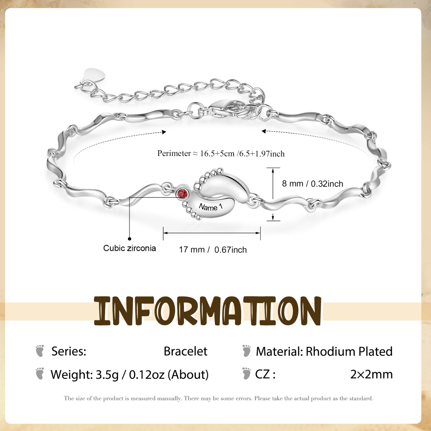 Personalised Baby Feet Bracelet Custom 1 Birthstone & 1 Name Adjustable Bracelet Gift for Her-Jessemade AU