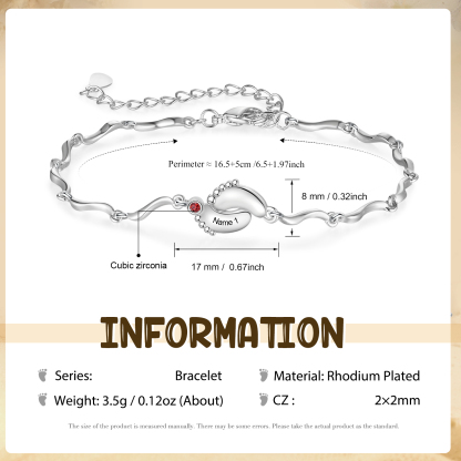 Personalised Baby Feet Bracelet Custom 1 Birthstone & 1 Name Adjustable Bracelet Gift for Her-Jessemade AU