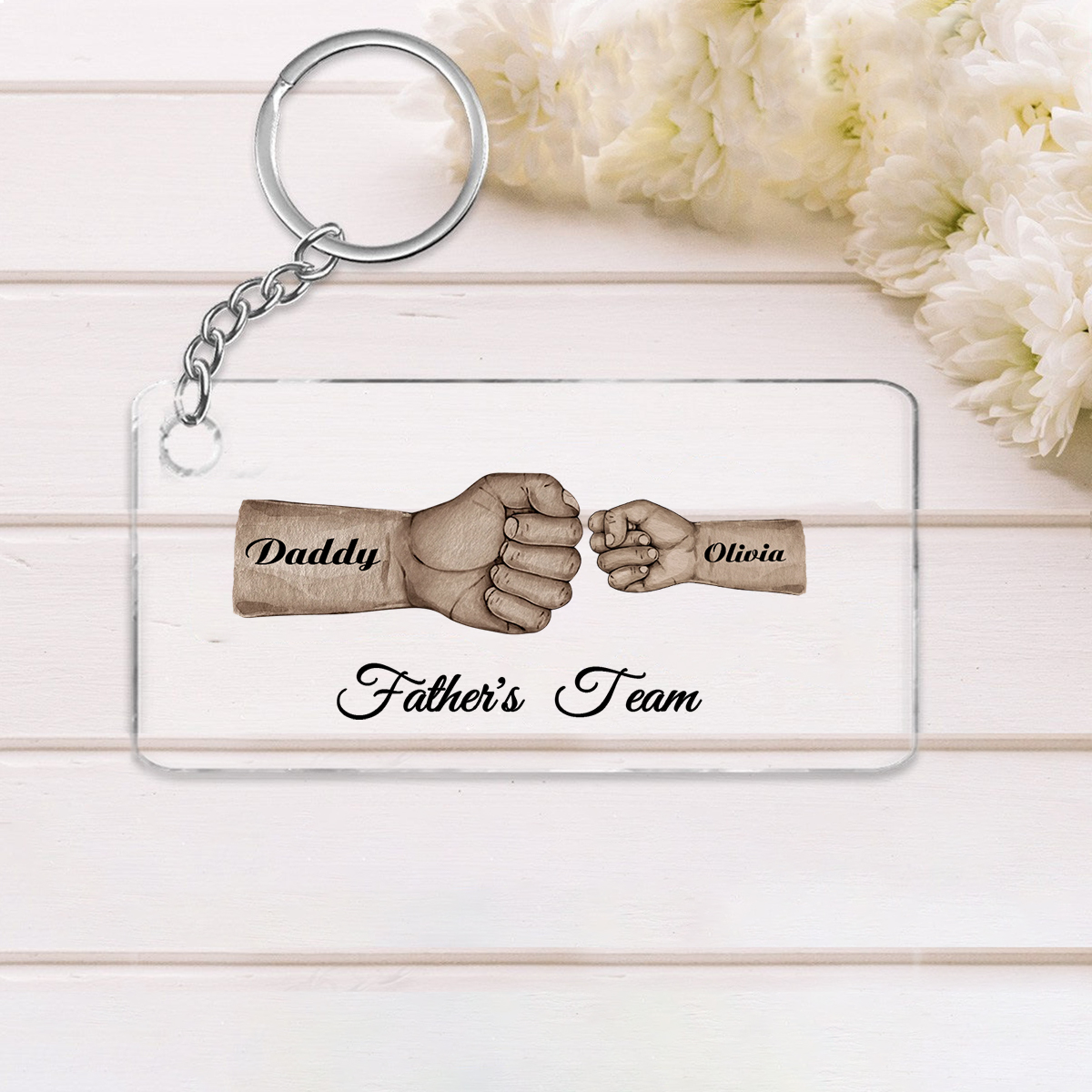 2 Names - Personalised Text & Name Acrylic Keychain Fist Bump Fathers Day Gifts for Dad/Grandpa-Jessemade AU