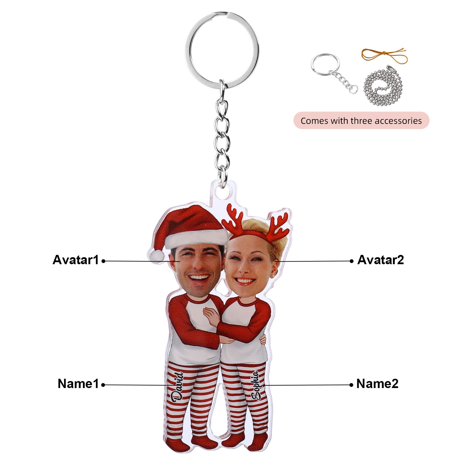 Acrylic Christmas Keychain Custom 2 Photos & 2 Names Hanging Ornaments Personalised Keyring for Couple | Jessemade-Jessemade AU