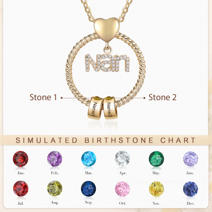 2 Names - Personalised Nan Necklace Custom 2 Names 2 Birthstones Circle Pendant Necklace Christmas Gift for Grandma Nana-Jessemade AU