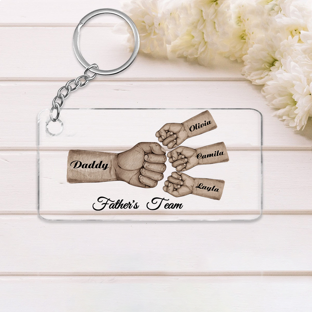 4 Names - Personalised Text & Name Acrylic Keychain Fist Bump Fathers Day Gifts for Dad/Grandpa-Jessemade AU