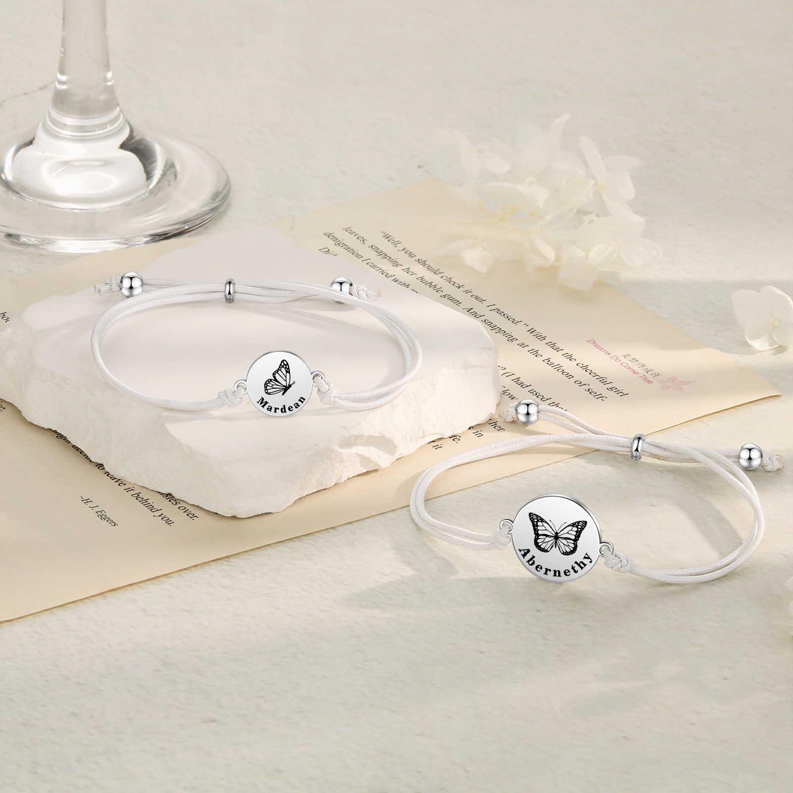 2 Pcs Bracelet Set Custom Names Butterfly Bracelets Back To School Gift for Daughter Granddaughter-Jessemade AU