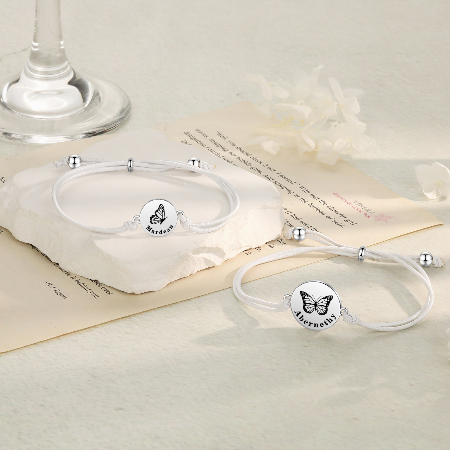 2 Pcs Bracelet Set Custom Names Butterfly Bracelets Back To School Gift for Daughter Granddaughter-Jessemade AU