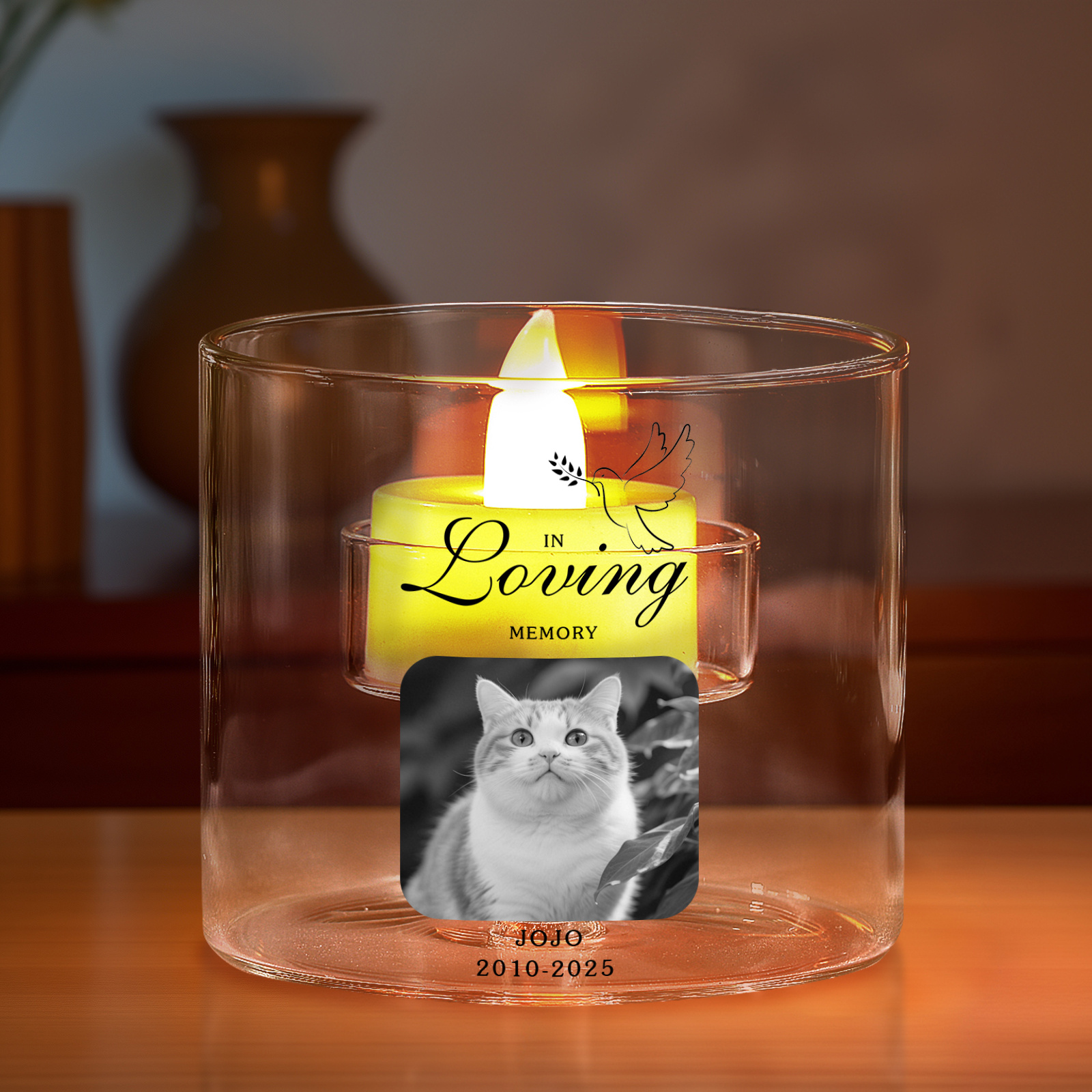 Personalised Glass Memorial Photo Tealight Holder