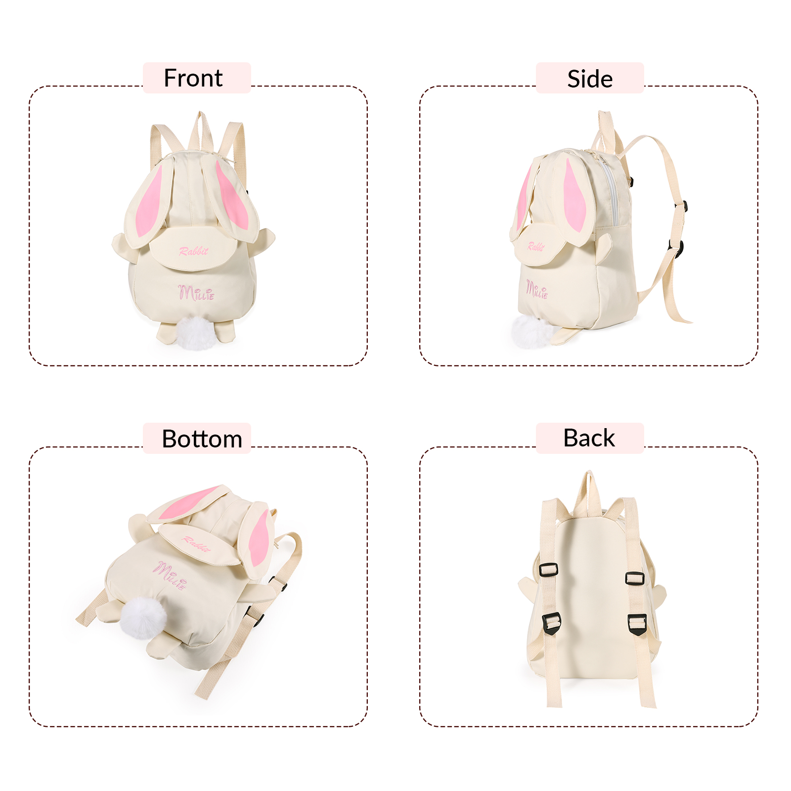 Personalised Name School Backpack Custom Cute Rabbit Bag Gift 5 Colours Back to School Gift | Jessemade