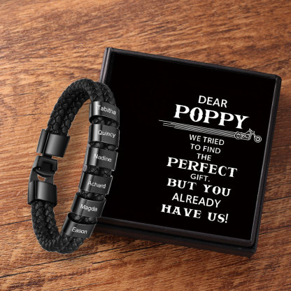 Personalised Braided Leather Bracelet Engraved 6 Names Men's Bracelet Gifts for Poppy-Jessemade AU