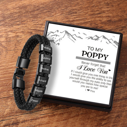 Personalised Braided Leather Bracelet Engraved 6 Names Men's Bracelet Gifts for Poppy-Jessemade AU