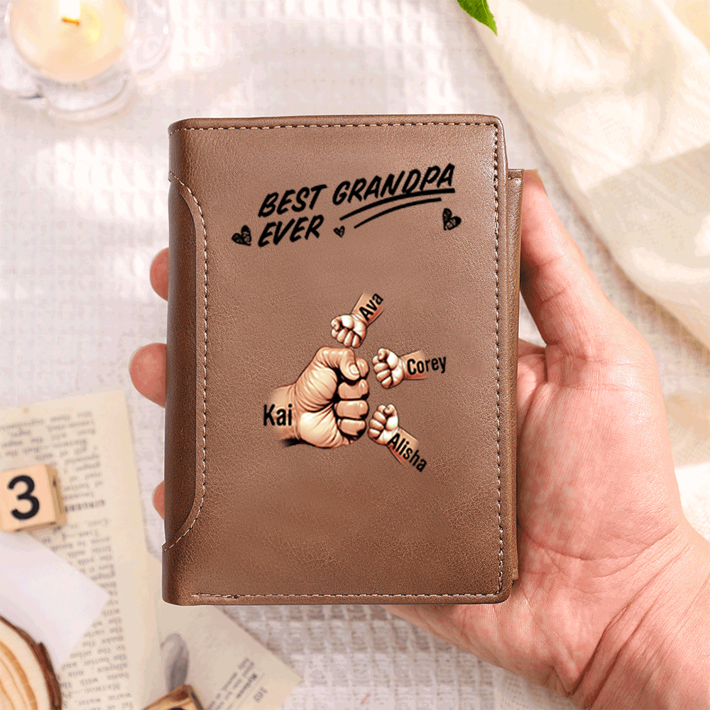 Personalised Men's Wallet - Names and Fists for Dad/Grandpa
