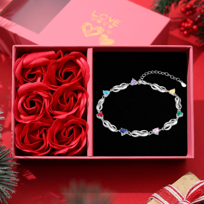 Personalised Bracelet With 6 Birthstones Engraved Names Bracelet Gift For Women-Jessemade AU