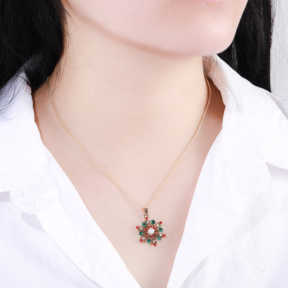 Christmas Snowflake Dangle Earrings Necklace Set Festive Holiday Gift for Women