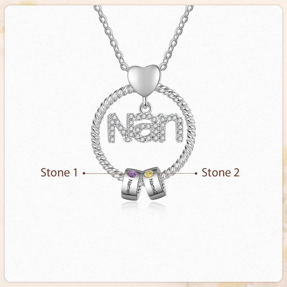 2 Names - Personalised Nan Necklace Custom 2 Names 2 Birthstones Circle Pendant Necklace Christmas Gift for Grandma Nana-Jessemade AU