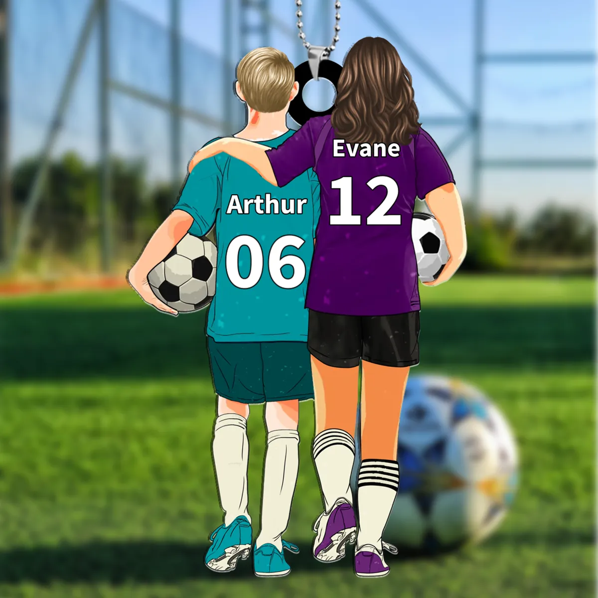 Personalised 2 Names Football Keychain Custom Soccer Keychain Gift for Mum