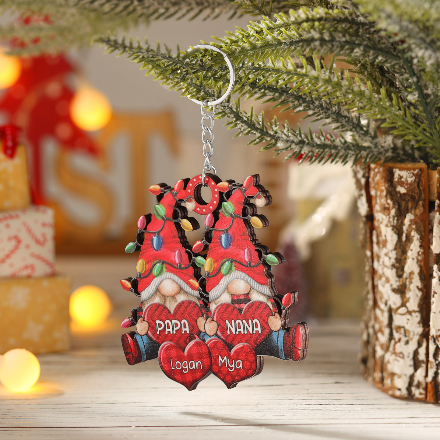 Personalised Gnome Family Wooden Christmas Ornament Custom with 5 Names Keychain Gift For Nana Papa-Jessemade AU