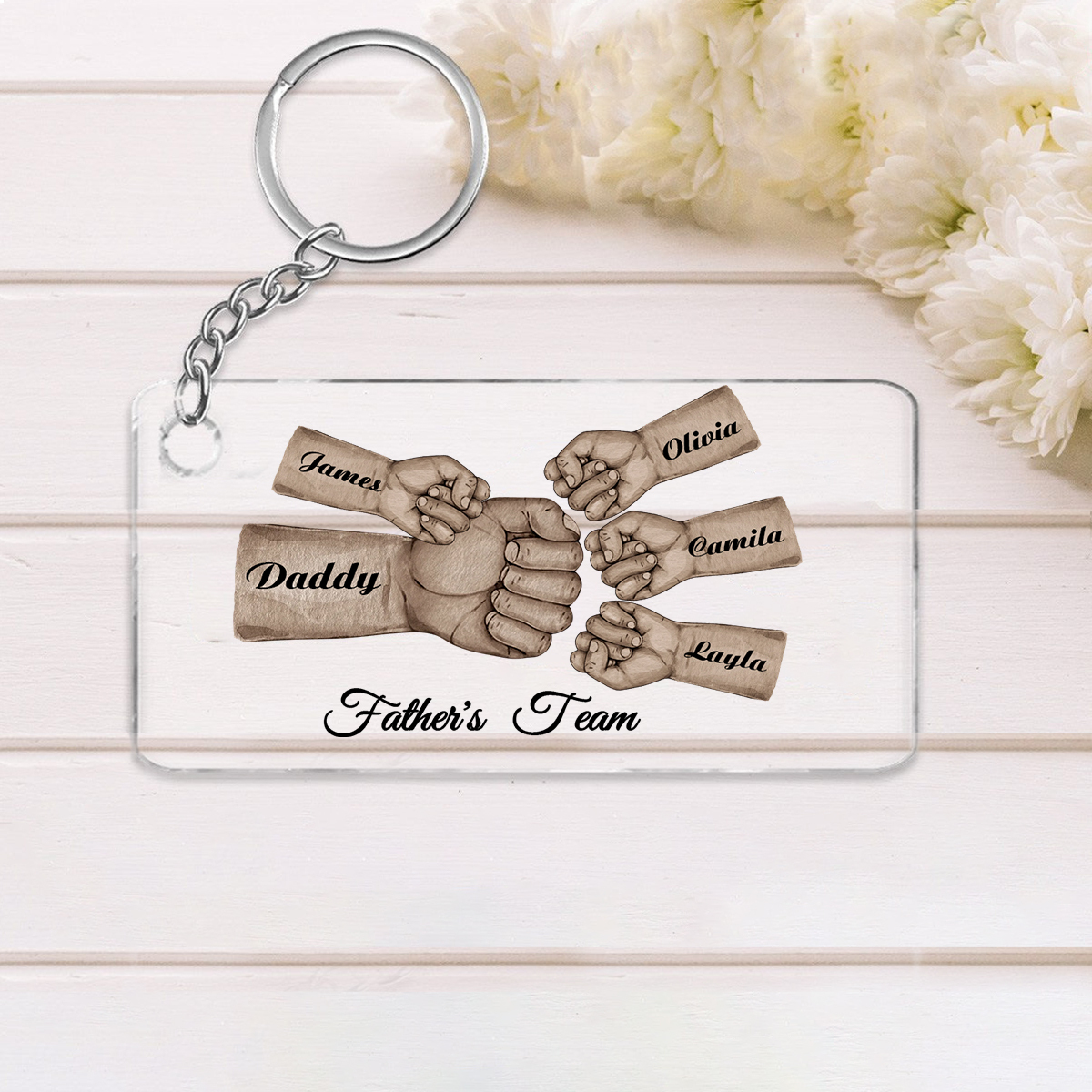 5 Names - Personalised Text & Name Acrylic Keychain Fist Bump Fathers Day Gifts for Dad/Grandpa-Jessemade AU
