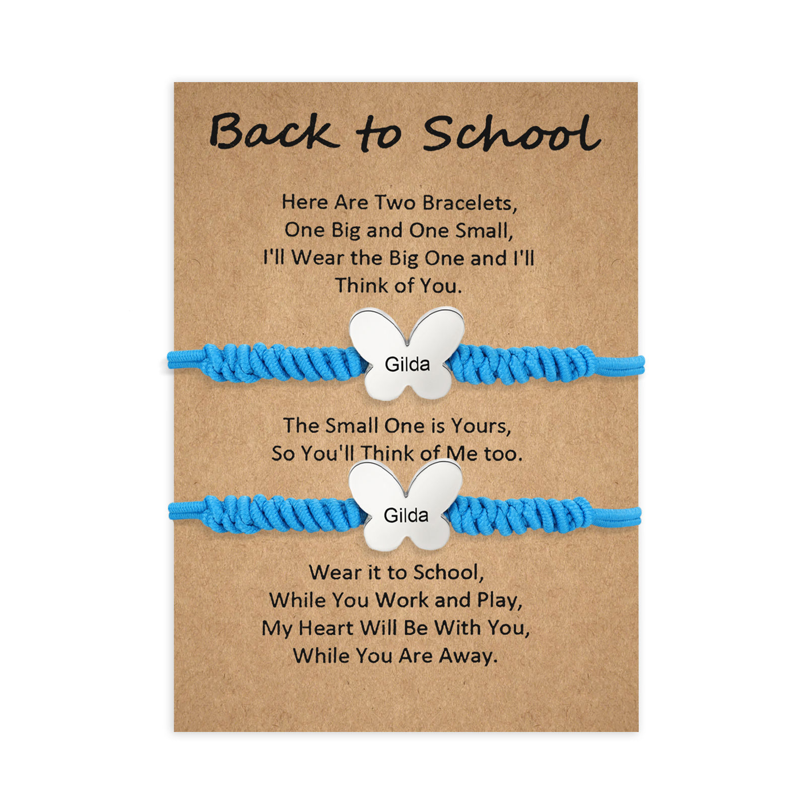 2 Pcs Butterfly Bracelet Set Custom 2 Names Adjustable Bracelets Back to School Gift for Daughter Granddaughter-Jessemade AU