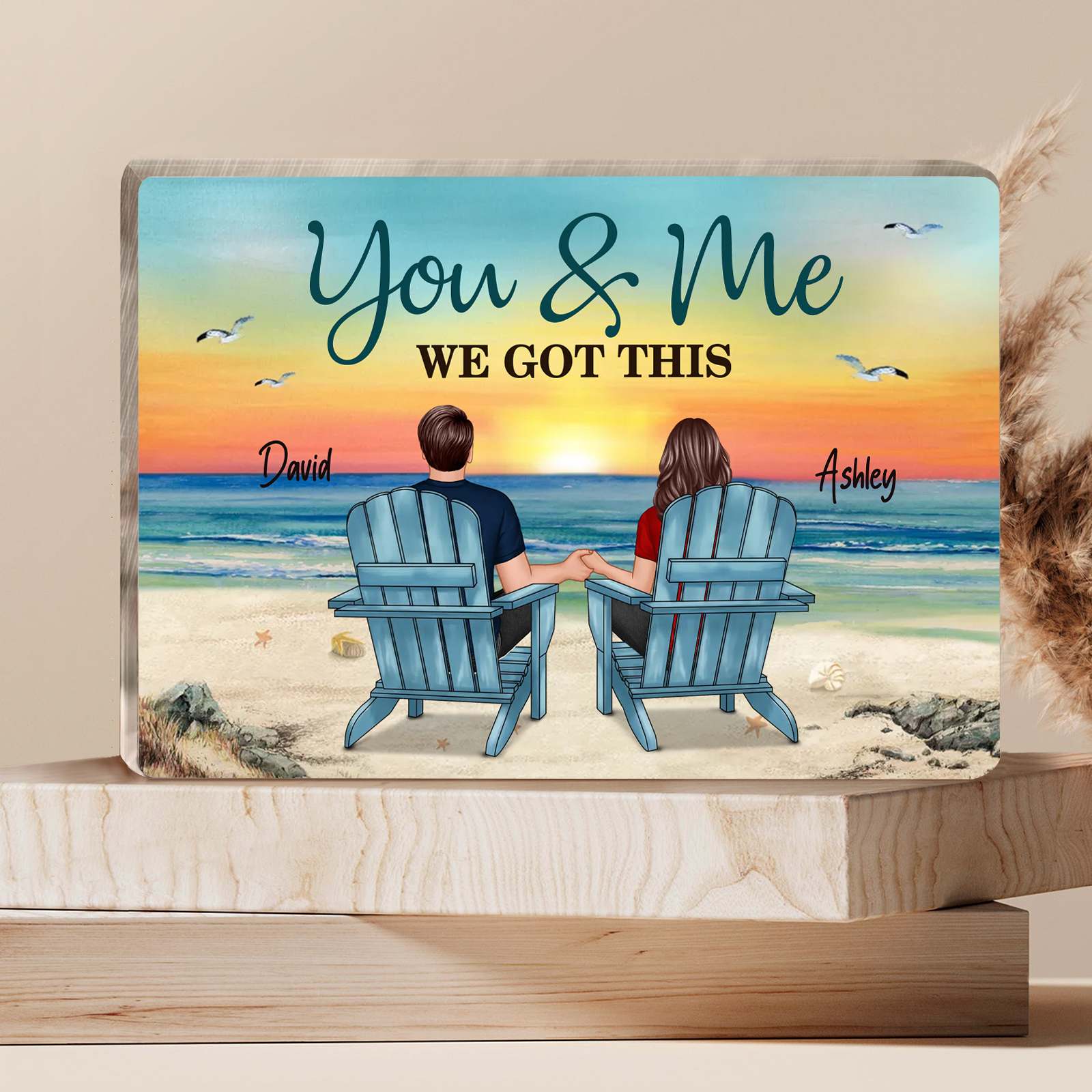Personalised 2 Names Acrylic Rectangle Keepsake Couple Sitting Beach Acrylic Plaque - You & Me We Got This-Jessemade AU