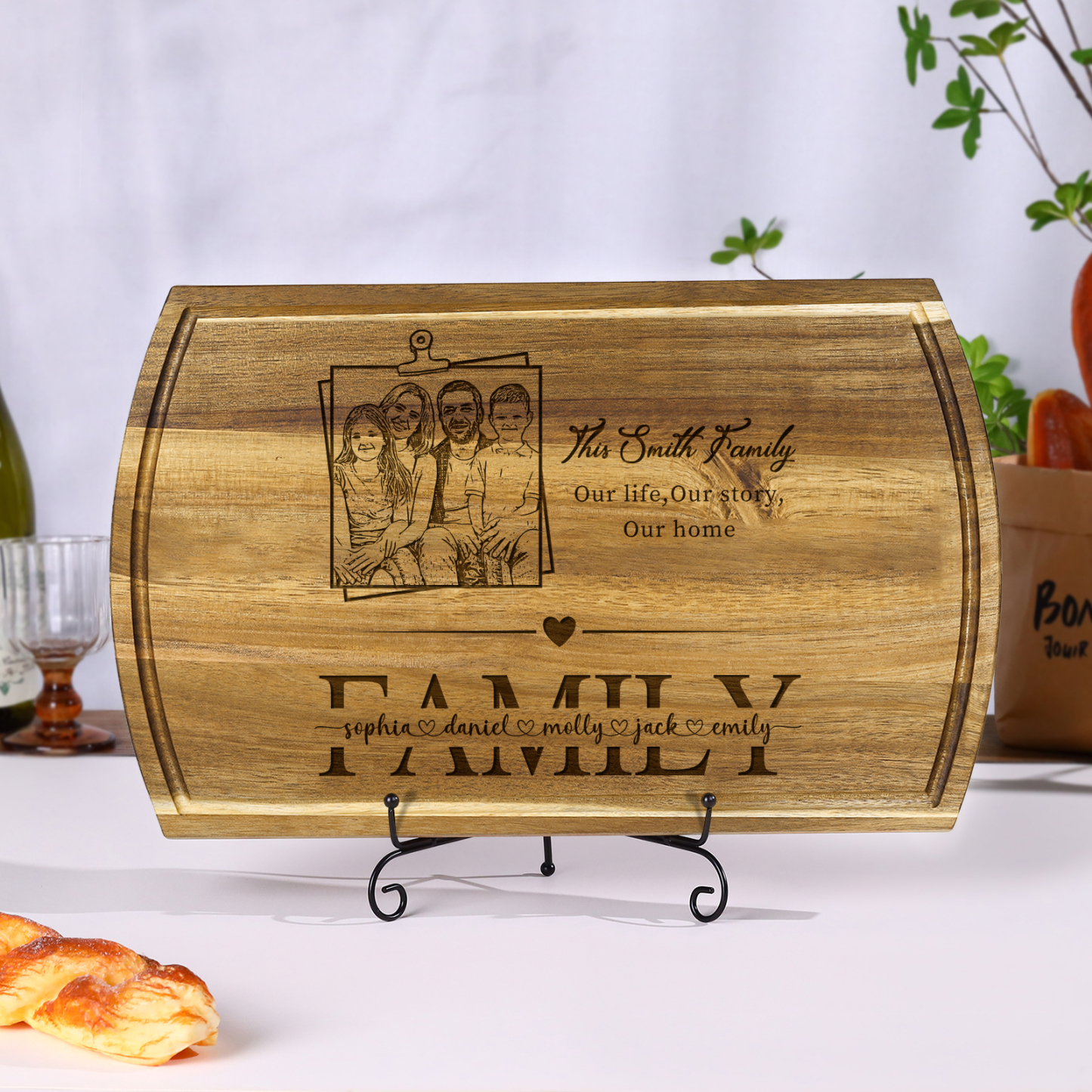Personalised Family Cutting Board Custom 1 Photo & 2 Texts & 5 Names Cutting Board Creative Gifts-Jessemade AU