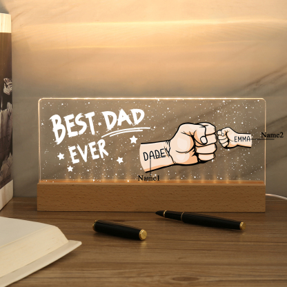 Best Dad Ever - Personalised 2 Names Acrylic Night Light Custom Fist Bump LED Lamp Fathers Day Gifts-Jessemade AU