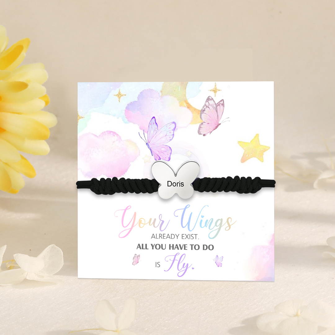 Butterfly Adjustable Bracelet Custom Name Bracelet Gift for Daughter Granddaughter - Your Wings Always Exist, All You Have To Do Is Fly-Jessemade AU