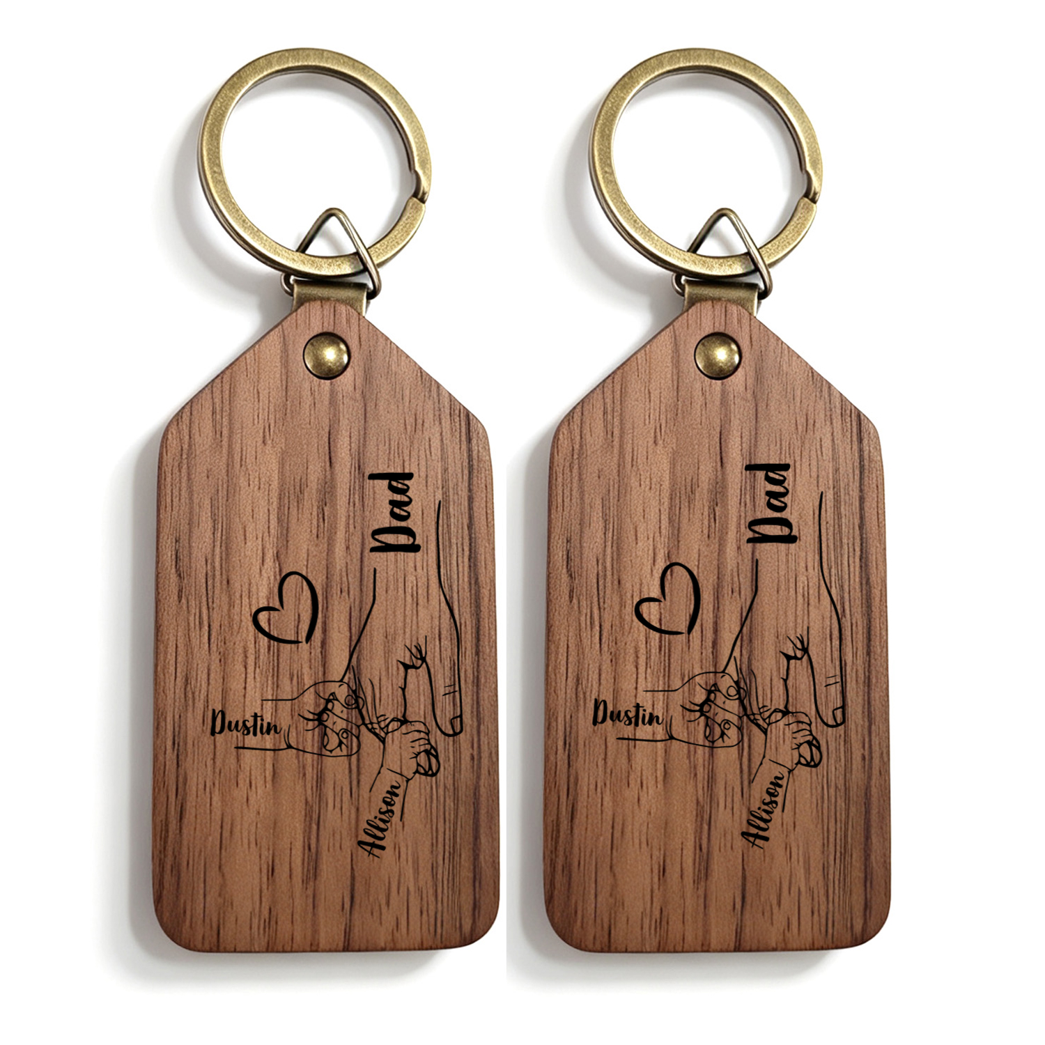 Personalised Wooden Photo Keyring with 2–6 Names, Father's Day Gift for Dad