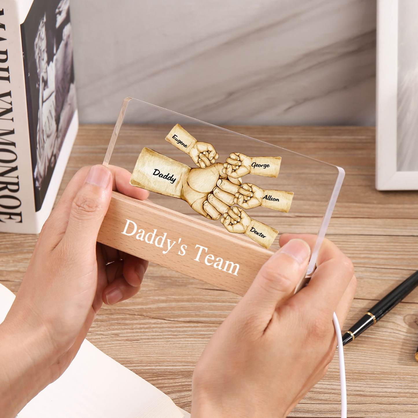 5 Names -  Personalised Name & Text Acrylic Night Light Custom Fist Bump LED Lamp Fathers Day Gifts-Jessemade AU