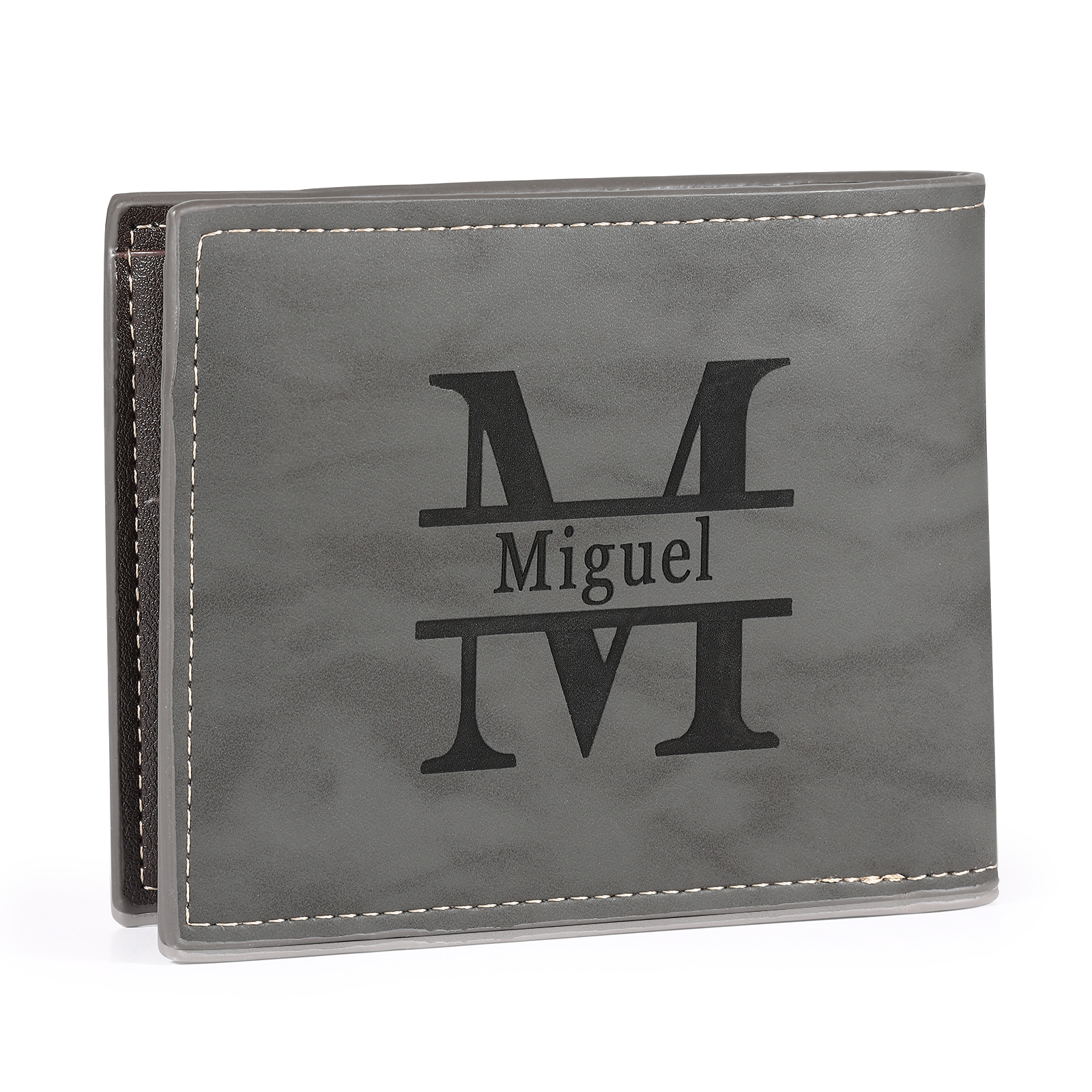 Men Photo Wallet Personalised Letter & Name Wallet Gray Christmas Gift for Him-Jessemade AU