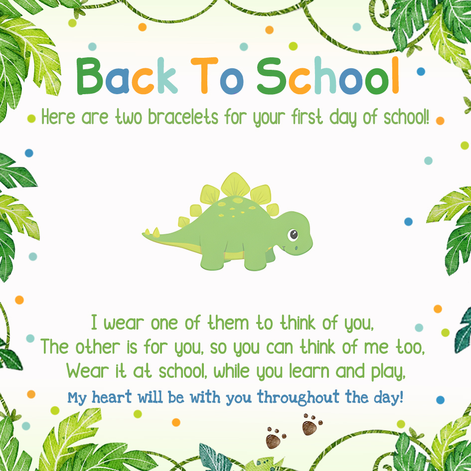 2 Pcs Bracelet Set Custom Names Dinosaur Charm Hair Ties Back To School Gift for Daughters - My Heart Will Be With You Throughout The Day-Jessemade AU