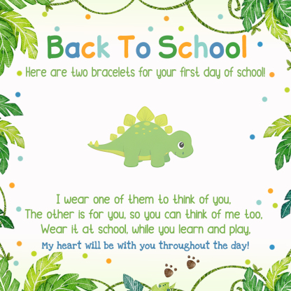 2 Pcs Bracelet Set Custom Names Dinosaur Charm Hair Ties Back To School Gift for Daughters - My Heart Will Be With You Throughout The Day-Jessemade AU