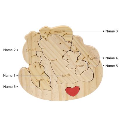 Personalised Wooden Bear Family Puzzles Custom 6 Names Animal Heart Ornaments Fathers Day Gifts-Jessemade AU
