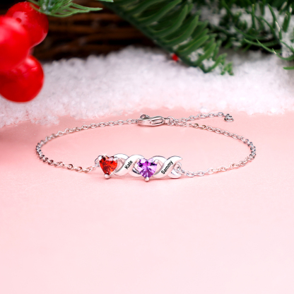 Custom Heart Birthstone Jewelry Set Necklace Bracelet for Family Personalised with 2 Names 2 Birthstones-Jessemade AU
