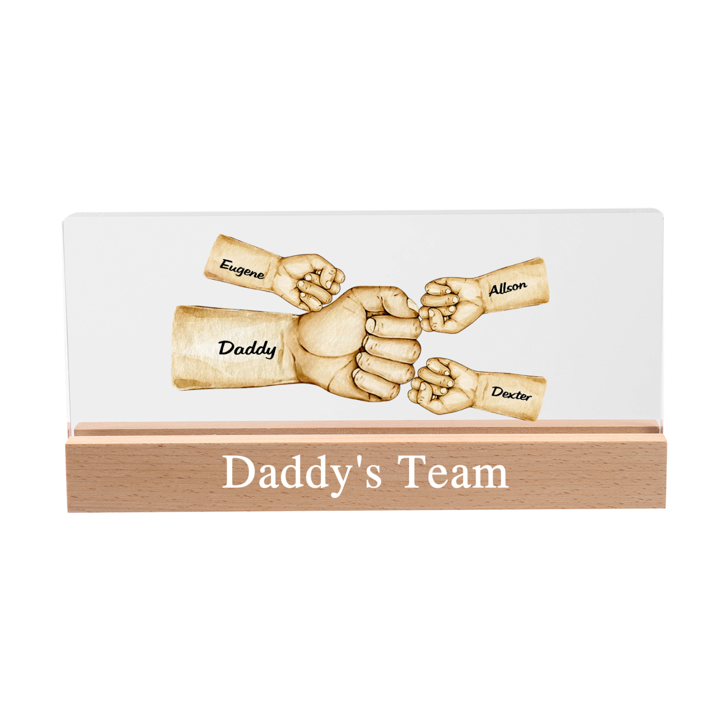 4 Names -  Personalised Name & Text Acrylic Night Light Custom Fist Bump LED Lamp Fathers Day Gifts-Jessemade AU