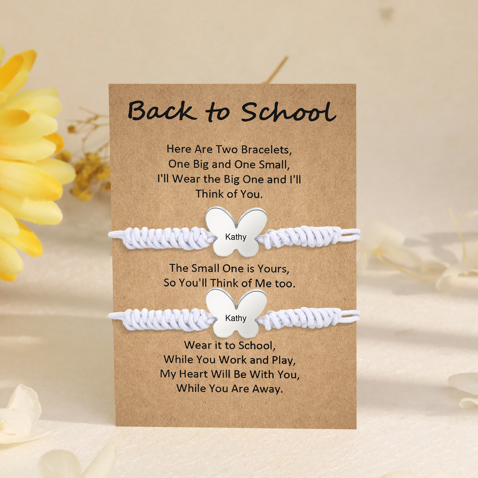 2 Pcs Butterfly Bracelet Set Custom 2 Names Adjustable Bracelets Back to School Gift for Daughter Granddaughter-Jessemade AU