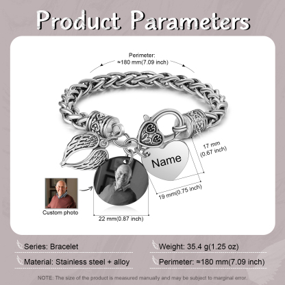 Memorial Bracelet Keychain Set Angel Wing Bracelet Custom Photo & Name Keyring Personalised Gifts-Jessemade AU