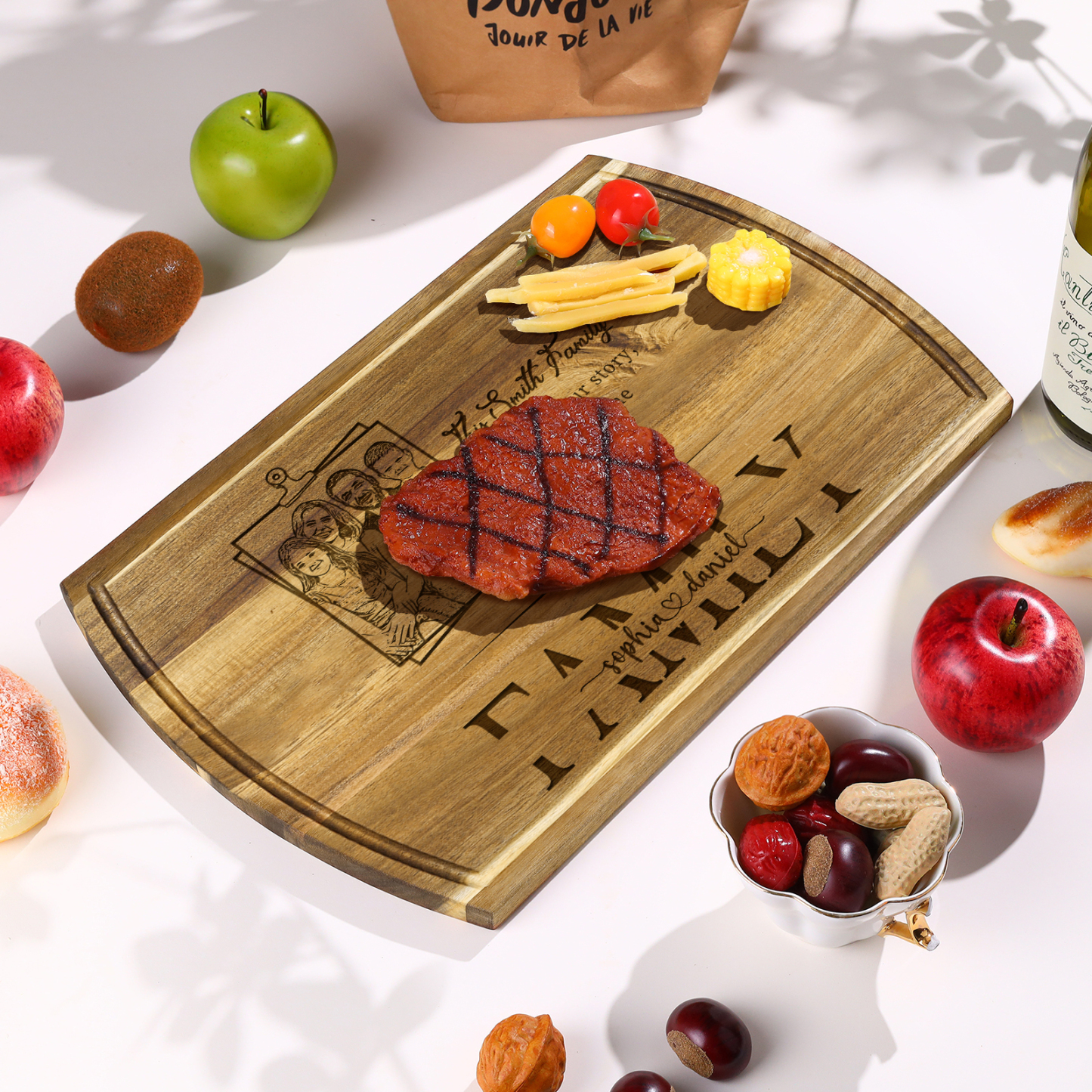 Personalised Family Cutting Board Custom 1 Photo & 2 Texts & 2 Names Cutting Board Creative Gifts-Jessemade AU