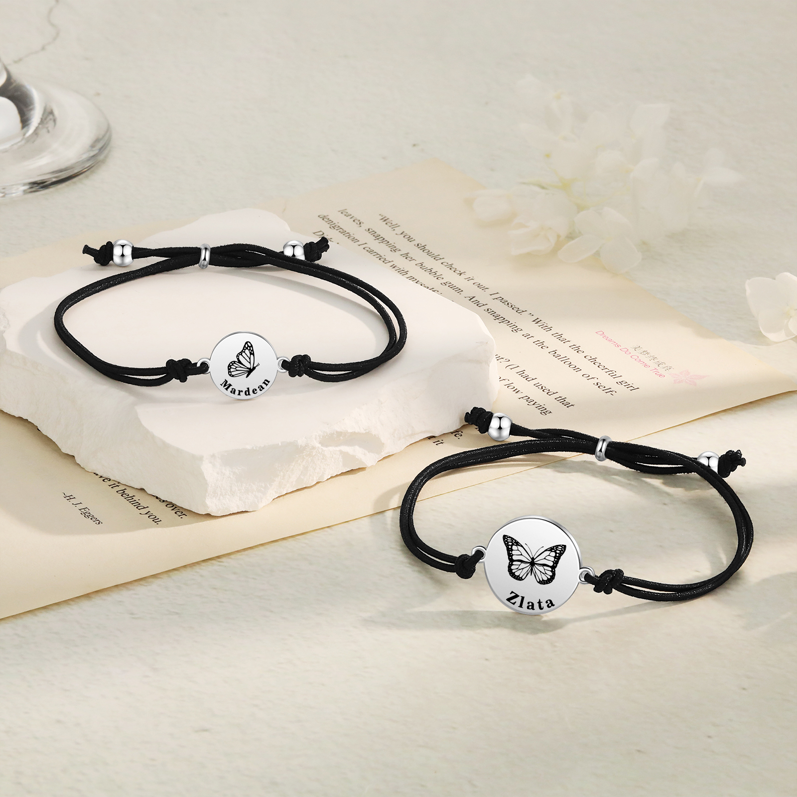 2 Pcs Bracelet Set Custom Names Butterfly Bracelets Back To School Gift for Daughter Granddaughter-Jessemade AU