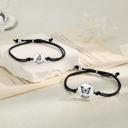 2 Pcs Bracelet Set Custom Names Butterfly Bracelets Back To School Gift for Daughter Granddaughter-Jessemade AU