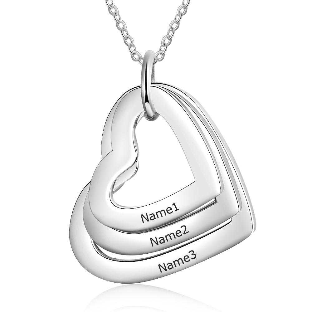 Family Pendant Necklace Heart Matching Necklace Personalised Engraved Names Gift For Women Mothers Necklace Set-Jessemade AU