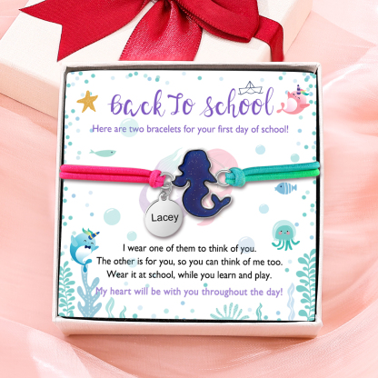 2 Pcs Bracelet Set Custom Names Mermaid Charm Hair Ties Back To School Gift for Daughters - My Heart Will Be With You Throughout The Day-Jessemade AU