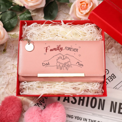 Personalised Women's Wallet with 3–8 names and hand‑heart motif