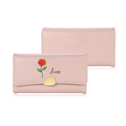 Personalised Women’s Leather Wallet, personalised with 1 birth flower and 1 name, women’s long wallet, Mother’s Day and birthday gift for Mum, wife, Grandma | Jessemade