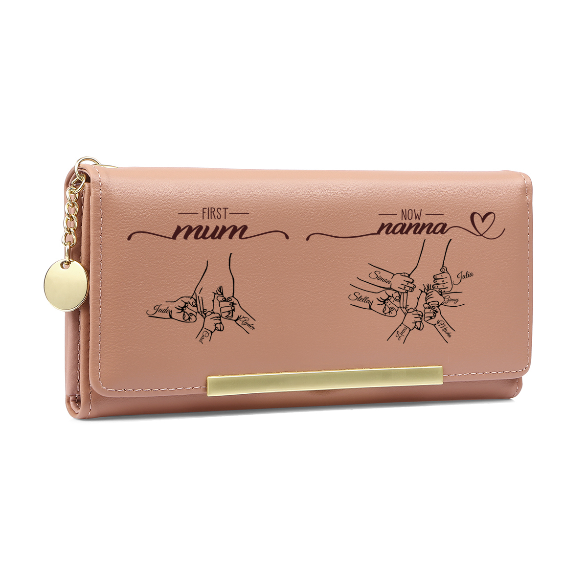 Personalised Holding hands Engraved Pink PU Wallet for Mum/Nan/Nanna/Nana/Grandma